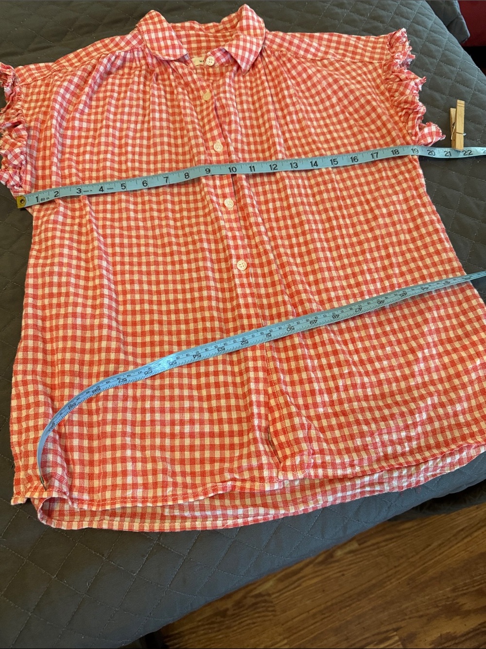 Max Studio Pink Gingham Ruffle-Sleeve Button Down Top